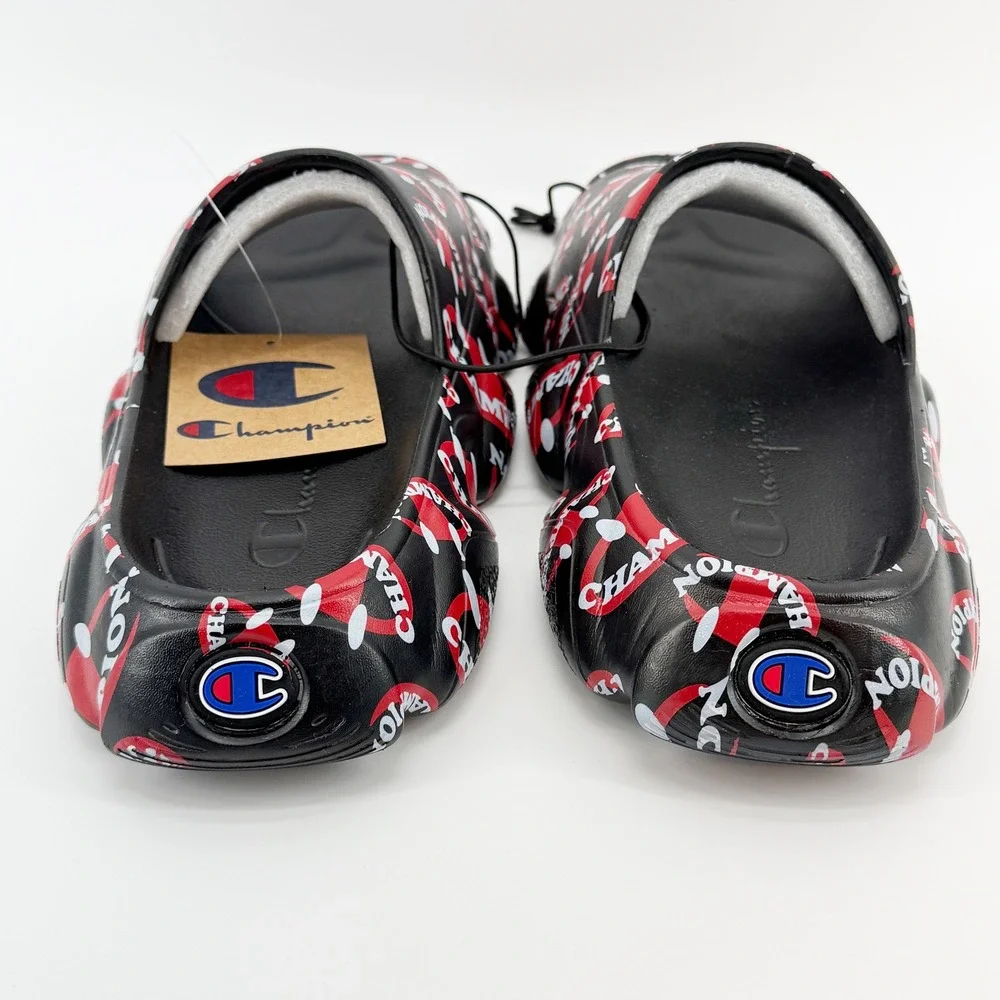 Champion Meloso Squish Smile Slides Sandals Mens Size 9 Black Red Pool Comfy NEW